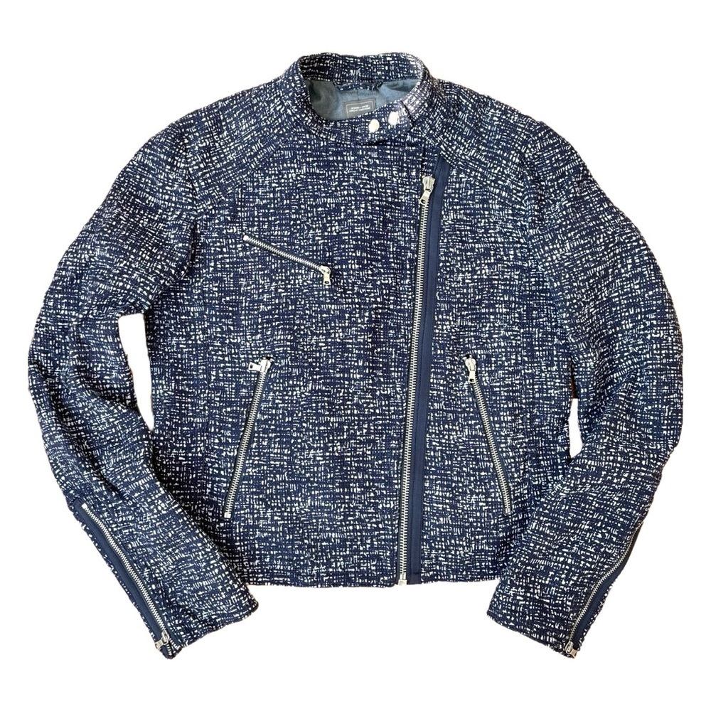 Gap Cotton Moto Style Jacket, Blue Print, Silver Hardware, Size Small
